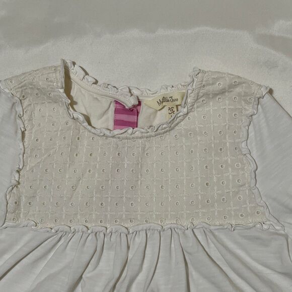 Matilda Jane Ivory Cottagecore Crochet Lace Dress 10 Button Pink Stripe Boho - Picture 9 of 14